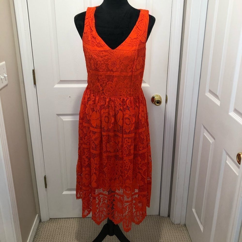 Mossimo sleeveless midi orange crocheted floral dress, size medium